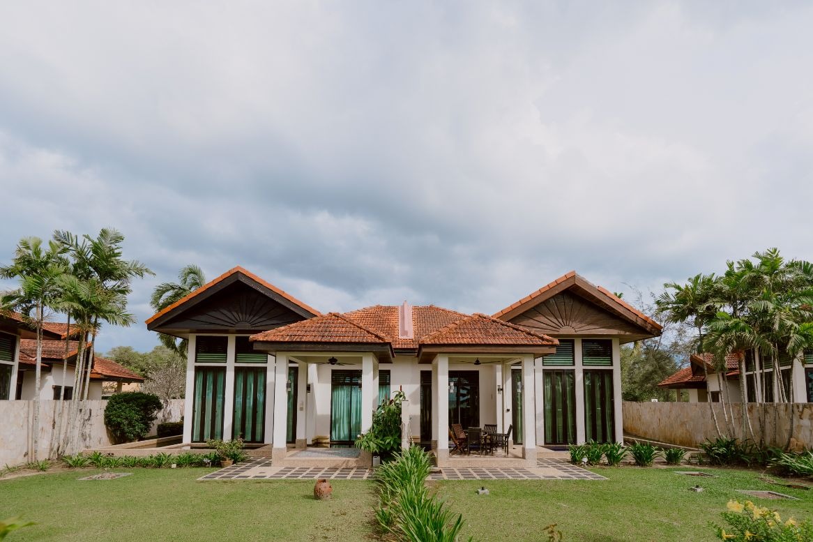 Lush tropical garden surrounding the villa